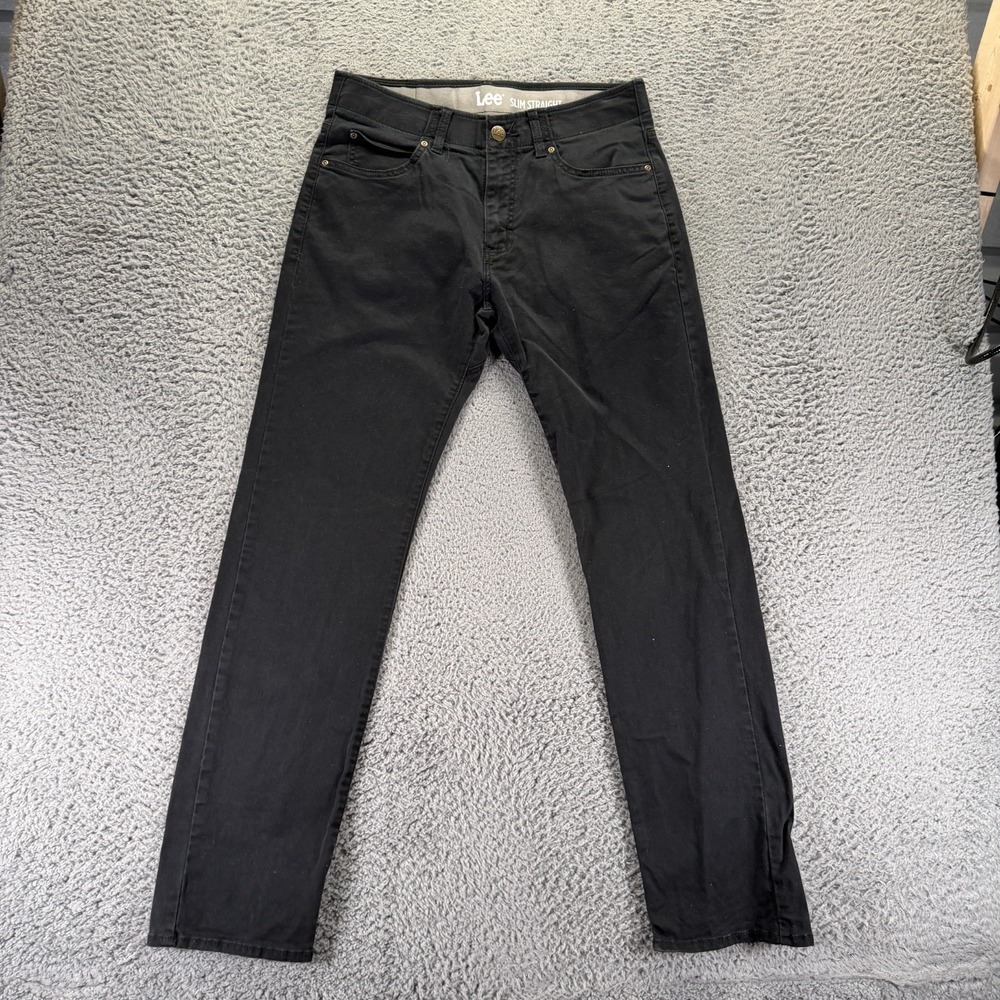 Lee Jeans Mens 32x32 Black Cotton Denim Straight Slim Workwear Travel Stretch